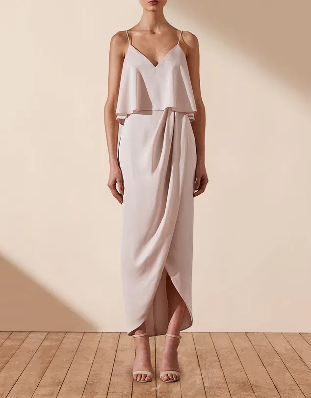 Shona Joy Luxe Draped Cocktail Frill Dress Porcelain Size 16 - Image 2