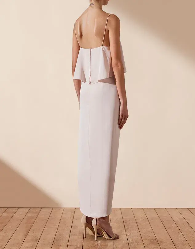 Shona Joy Luxe Draped Cocktail Frill Dress Porcelain Size 16 - Image 4