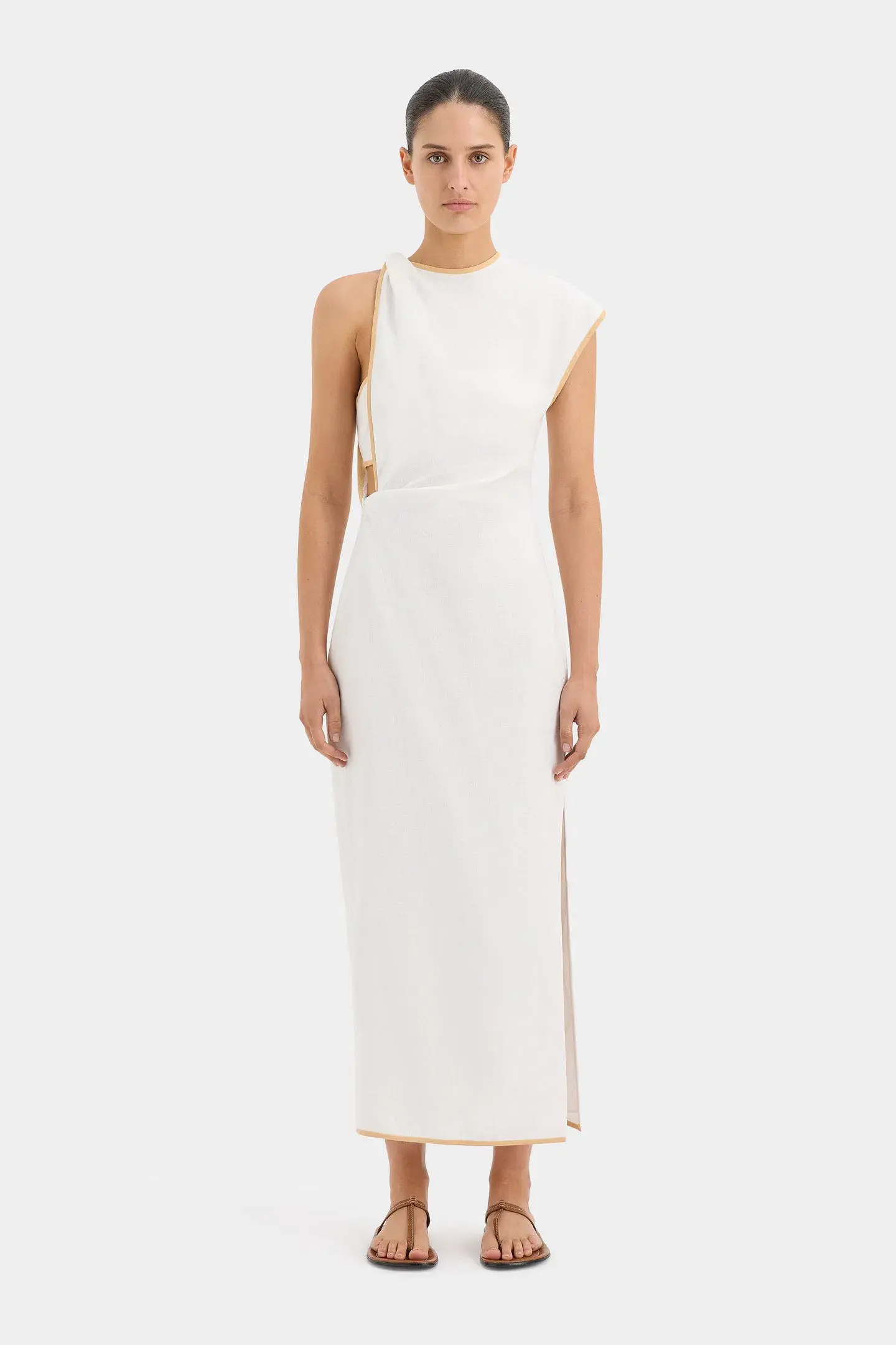 Sir the Label The Noemi Cut Out Midi Dress in Ivory Size 8 - Image 1