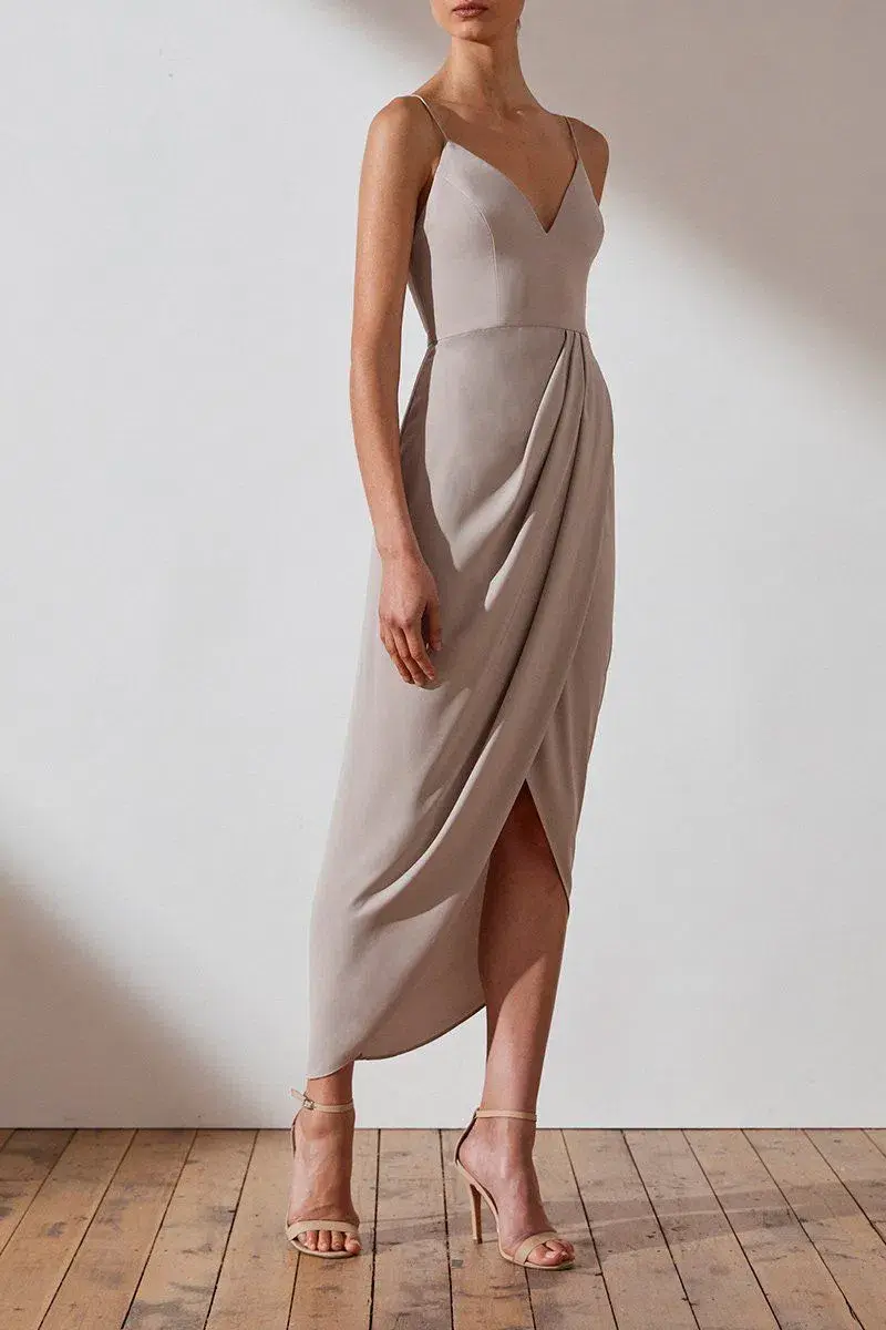 Shona Joy Core Cocktail Draped Maxi Dress Oyster Size 14 - Image 1