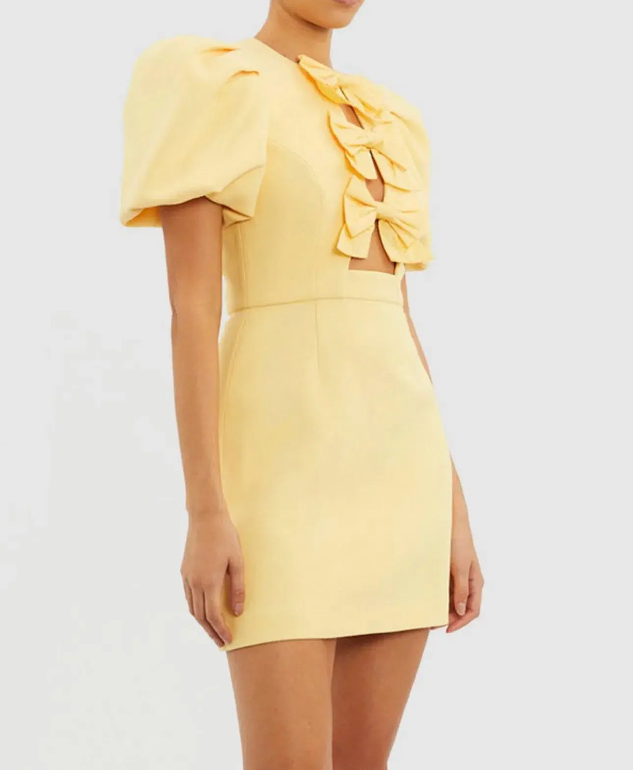 Rebecca Vallance  Chloe Bow Mini Dress  Lemon Yellow Size 8 - Image 4