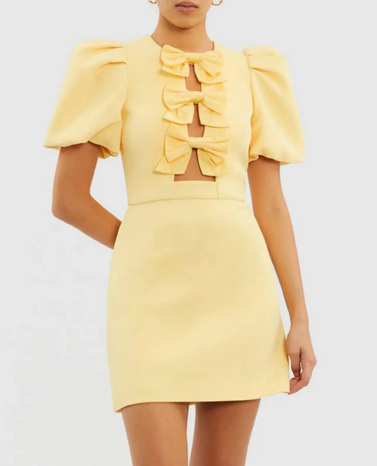 Rebecca Vallance  Chloe Bow Mini Dress  Lemon Yellow Size 8 - Image 2