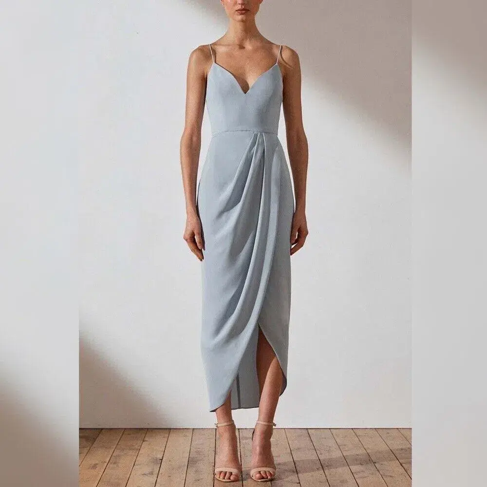 Shona Joy Core Cocktail Draped Maxi Dress Powder Blue Size 16 for rent on The Volte - main image