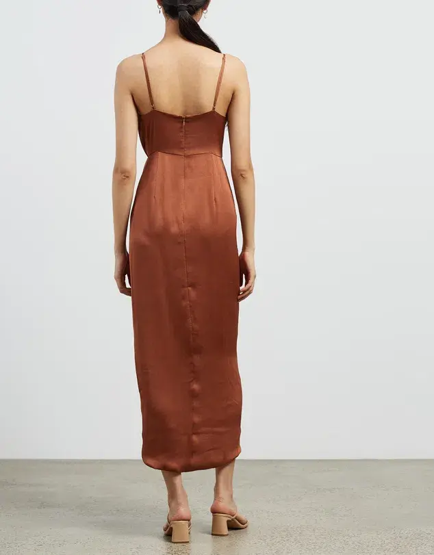 Shona Joy Luxe Tie Front Cocktail Dress Mocha Size 14 - Image 3