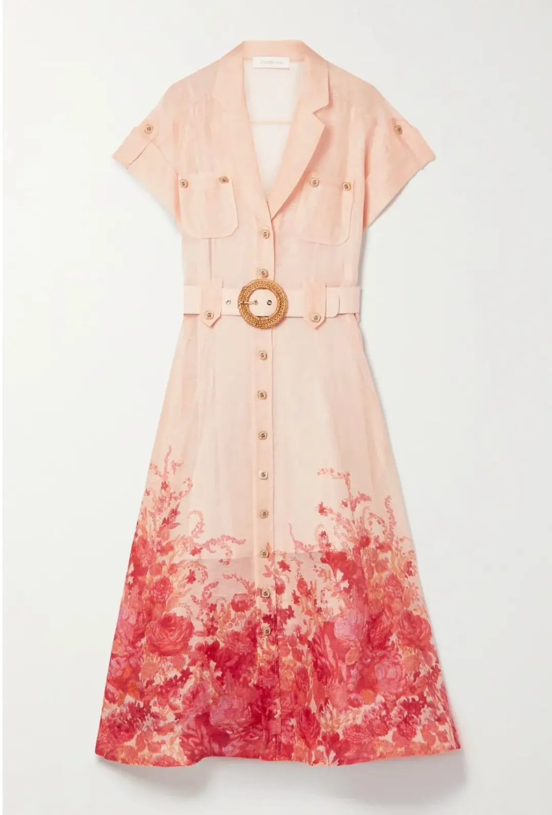 Zimmermann High Tide Midi Shirtdress Pink Ikat Floral Size 2/12 for rent on The Volte - main image