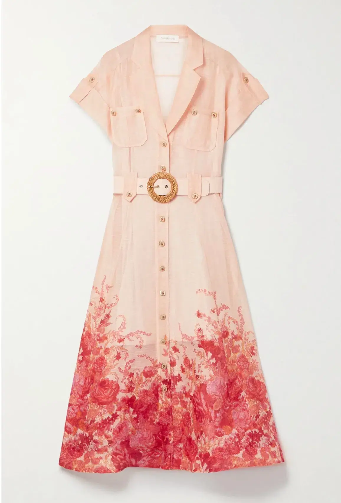 Zimmermann High Tide Midi Shirtdress Pink Ikat Floral Size 2/12 - Image 3
