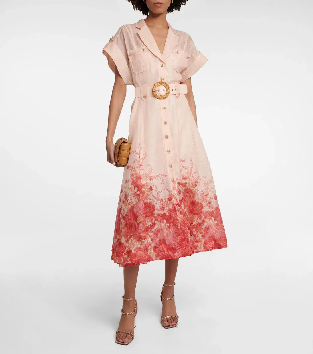 Zimmermann High Tide Midi Shirtdress Pink Ikat Floral Size 2/12 - Image 1