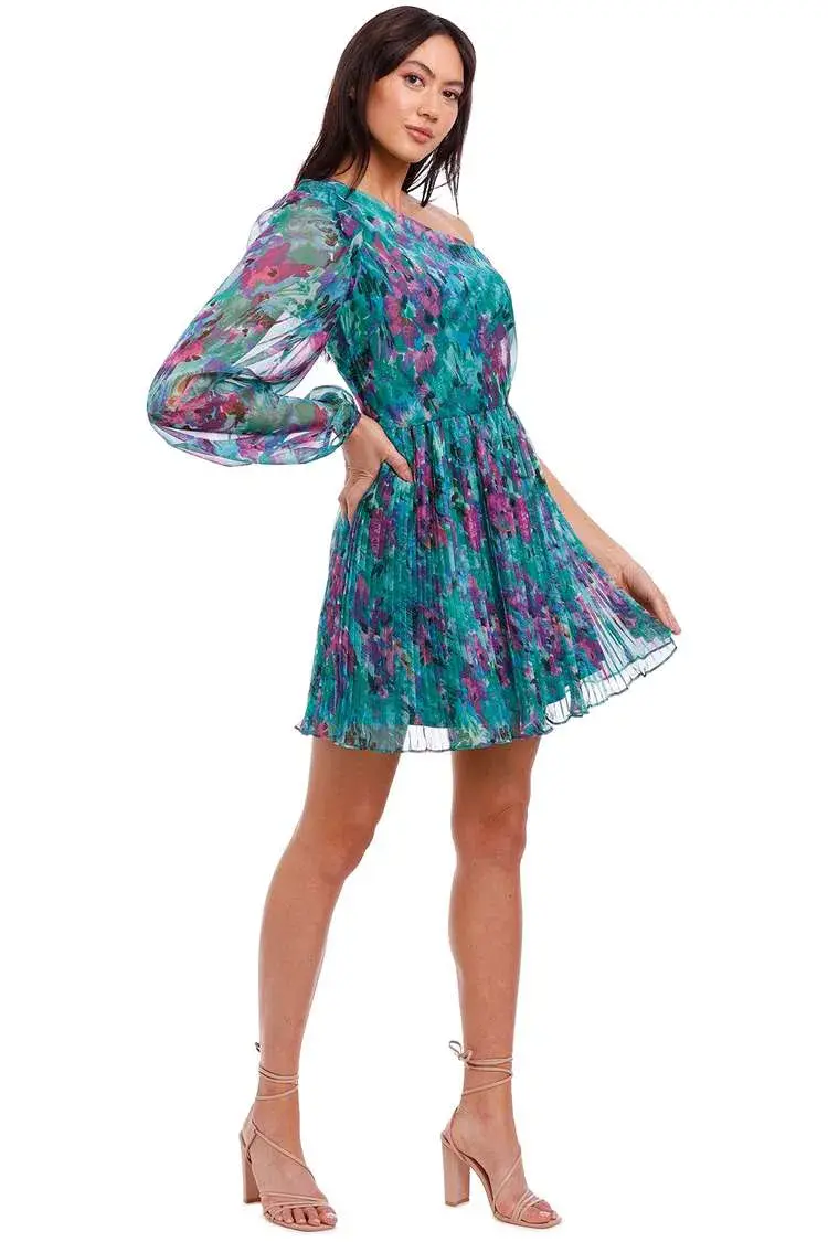 Talulah Barcelona Nights Mini Dress Watercolour Floral Print Green Print Size 10 - Image 1