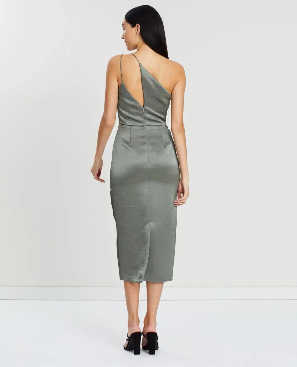 Bec & Bridge Mila Asymmetric Midi Dress Khaki Size 6 - Image 2