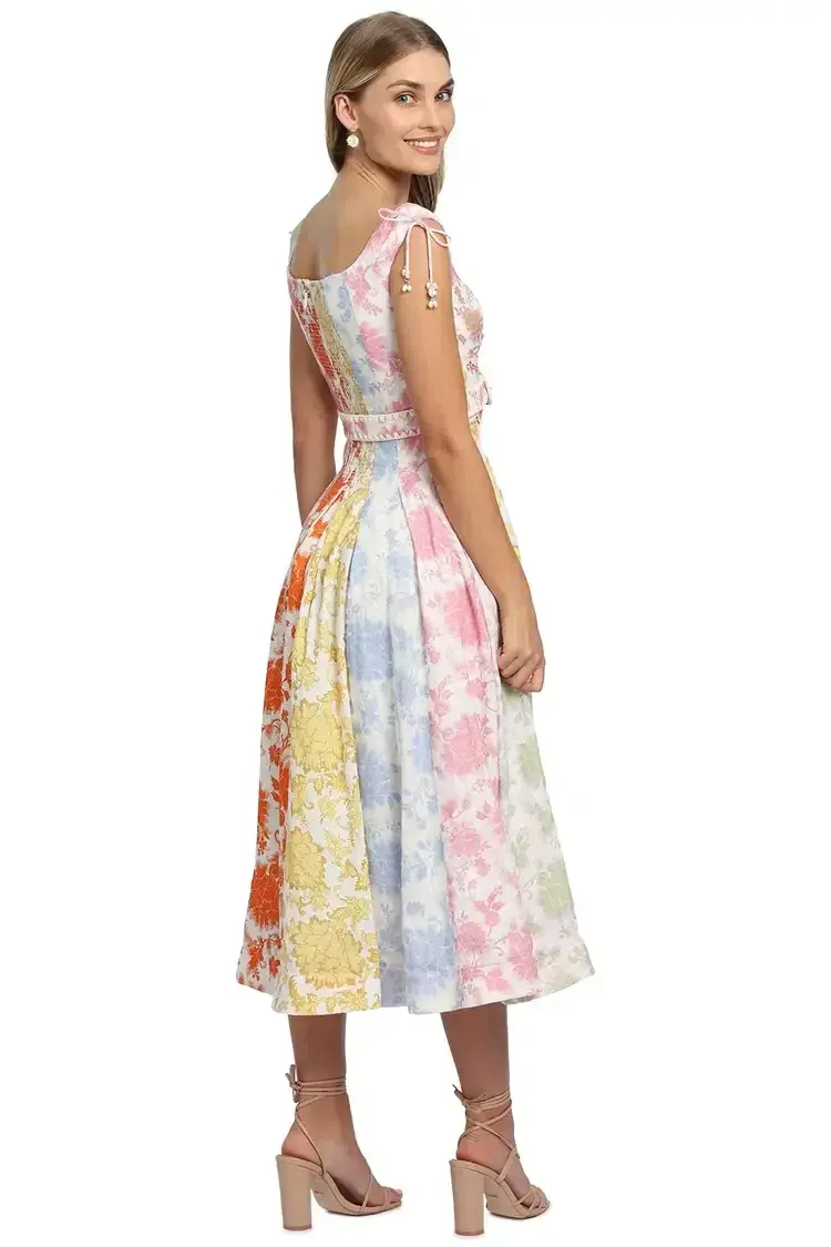 Zimmermann Postcard Spliced Midi Dress Multi Print Size 10 AU - Image 3