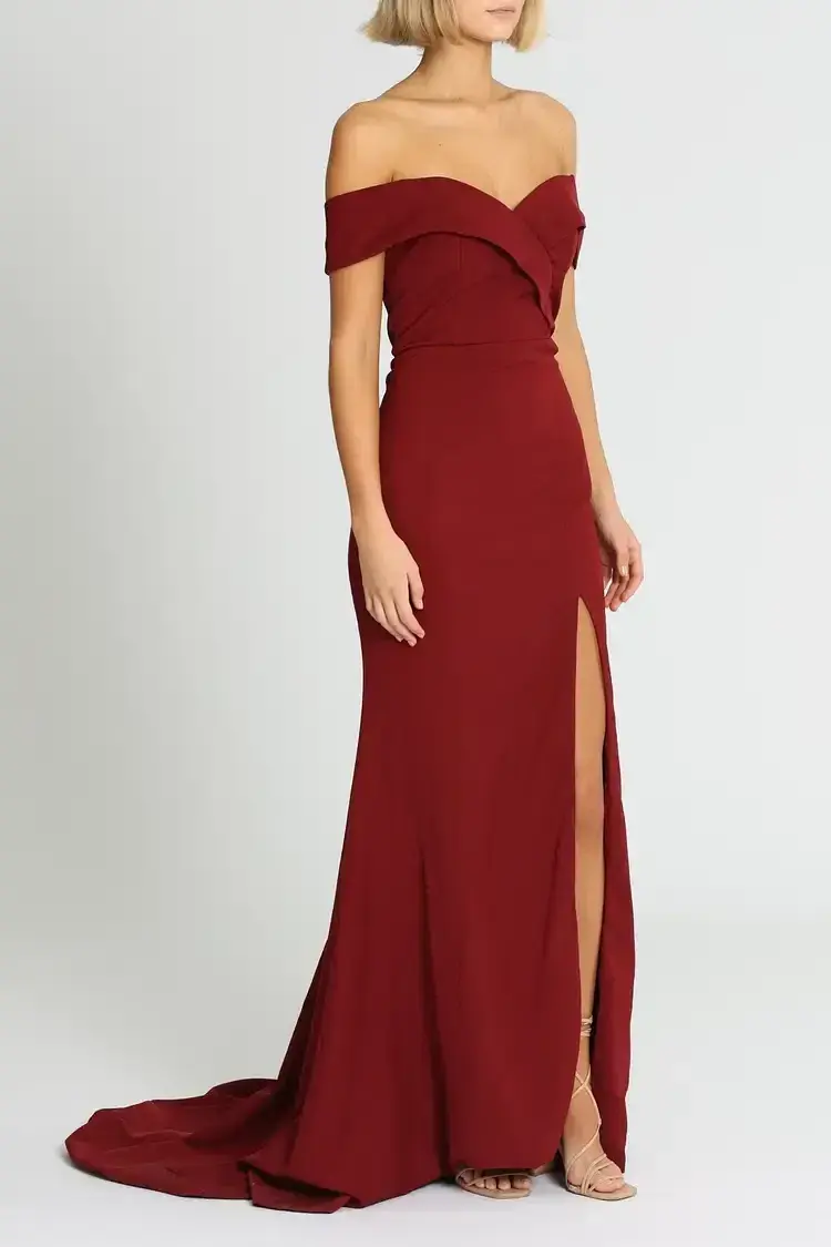 Samantha Rose Gia Off Shoulder Gown Wine Burgundy Size 14 - Image 2