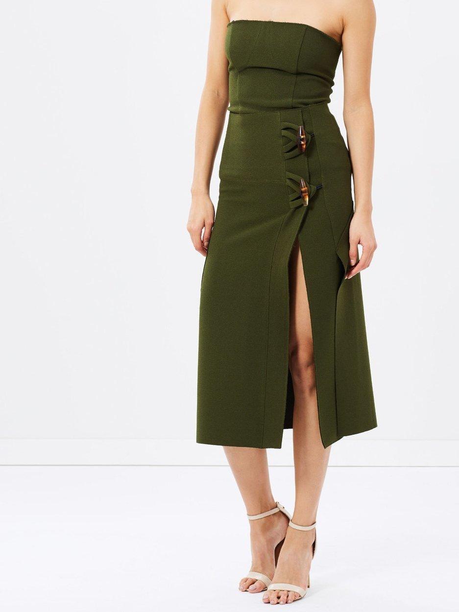 Christopher Esber Dual Knot Resin Dress Khaki Size 6 - Image 1