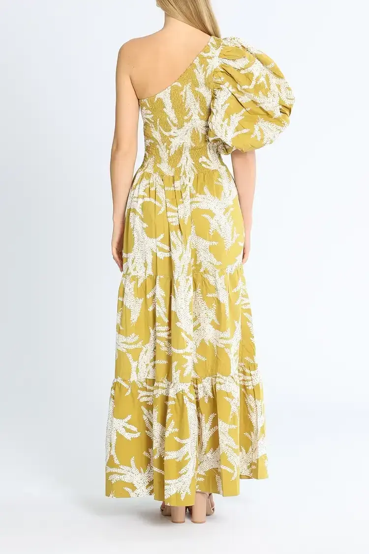 SWF Puff Sleeve Maxi Dress Khaki Print Size 12 for rent on The Volte - main image