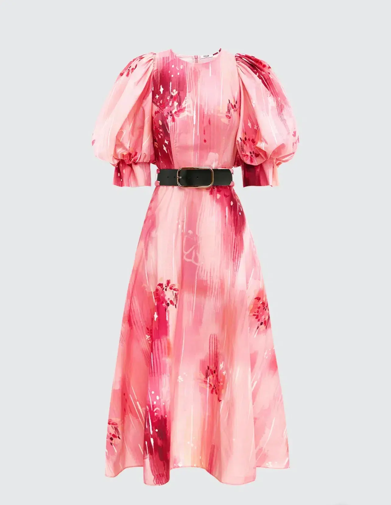 Leo Lin Clementine Puff Sleeve Midi Dress in Pink Flora Print Size 14 - Image 3