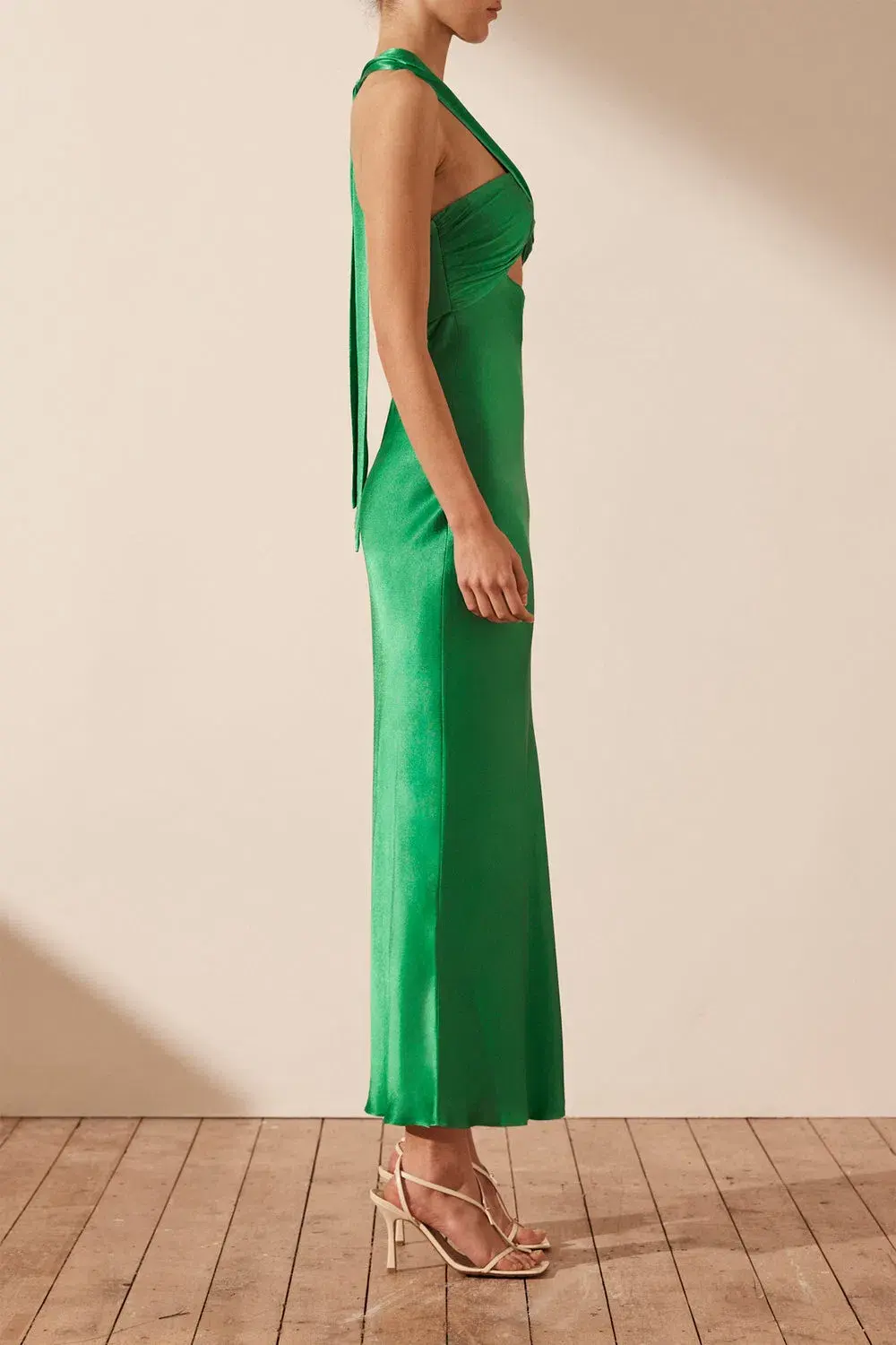 Shona Joy Lana Ruched Halter Midi Dress in Tree Green Size 10  - Image 2