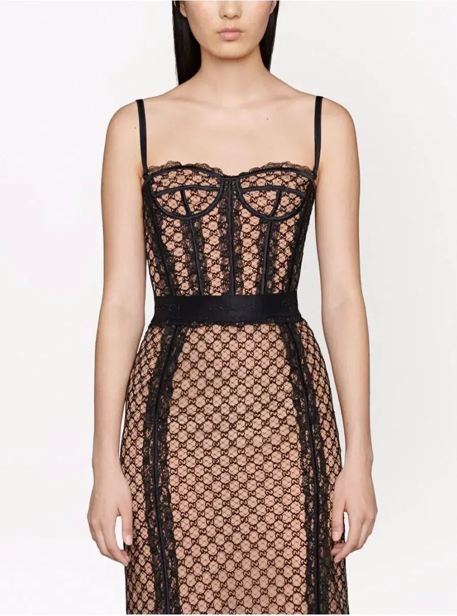 Gucci GG Mesh Lace Corset & Skirt Set Print Size S/8 - Image 2
