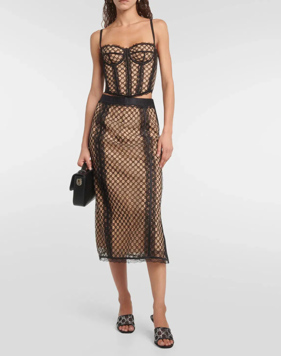 Gucci GG Mesh Lace Corset & Skirt Set Print Size S/8 - Image 1