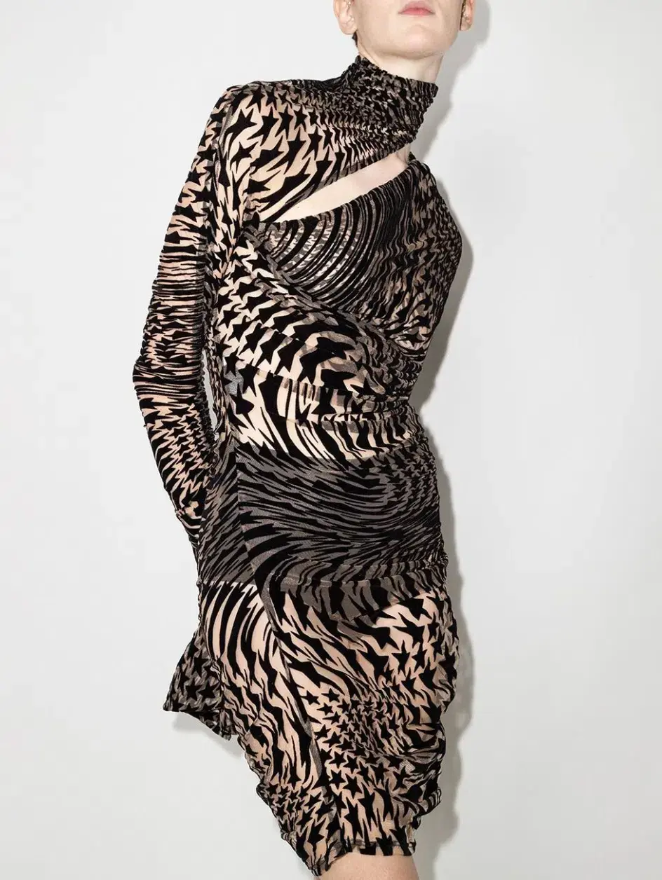 Mugler Star Print Cut-Out Dress Size S/Au 8 - Image 4