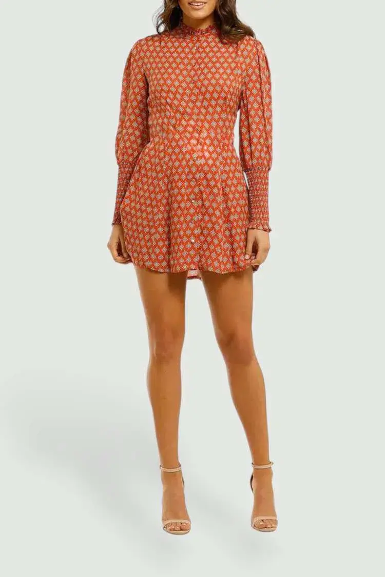 Nicholas  Agadir Dress Marrakech Medallion Saffron Orange Print Size 6 - Image 2