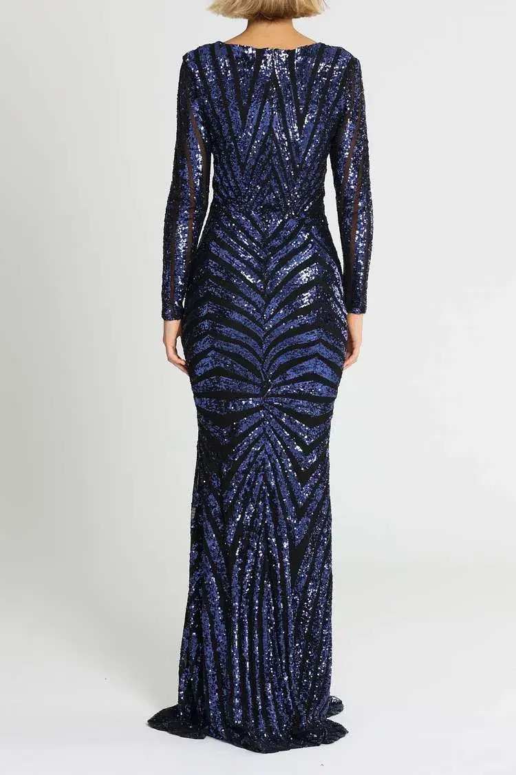 Ae'lkemi  Art Deco Sequin Gown Navy Size 10 for rent on The Volte - main image