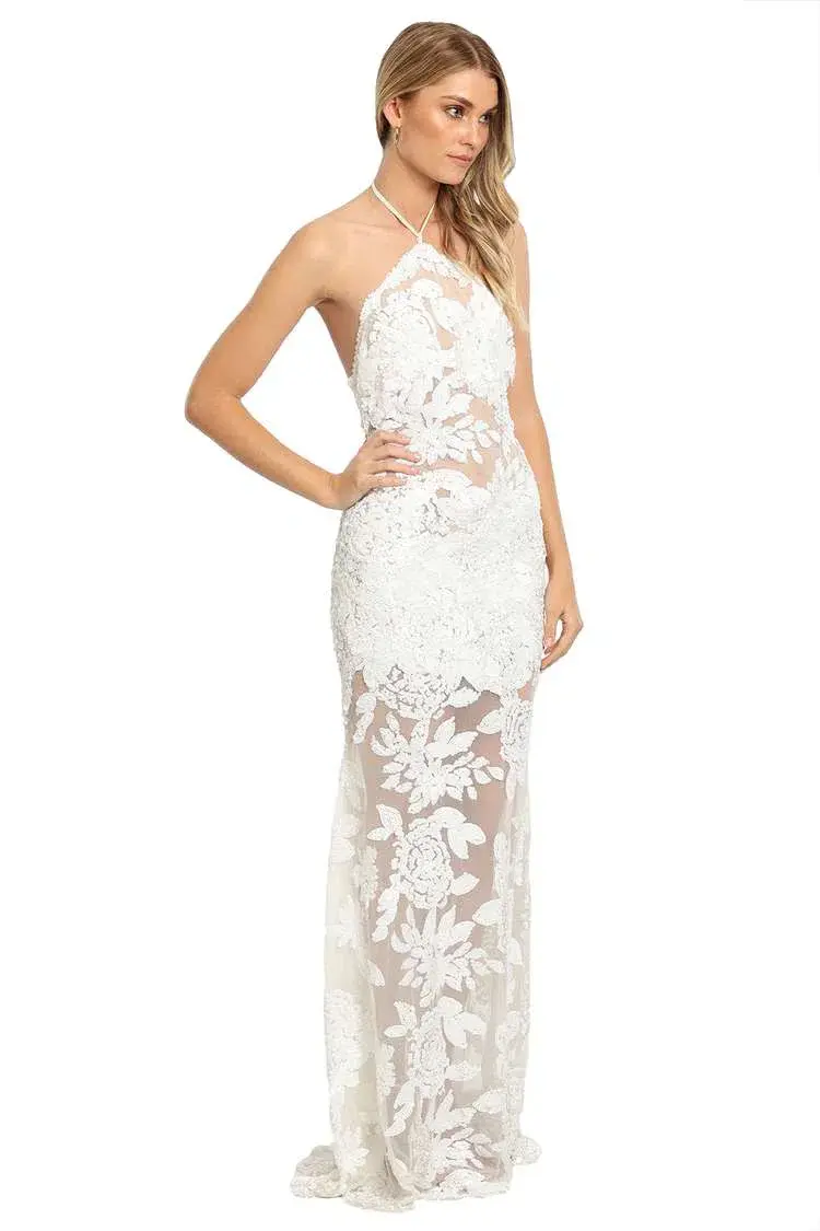 Ae'lkemi  Floral Sequin Backless Dress White Size 6 - Image 2