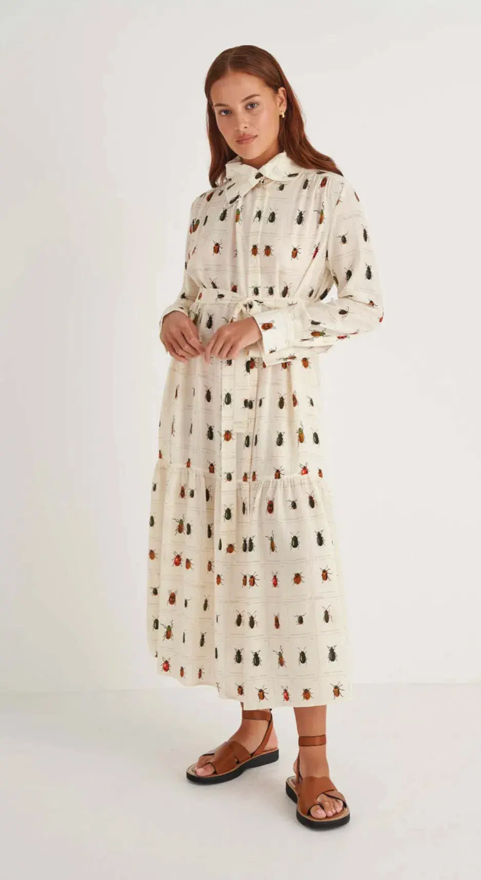 Oroton Beetle Print Dress in Cream Size 10 - Image 3