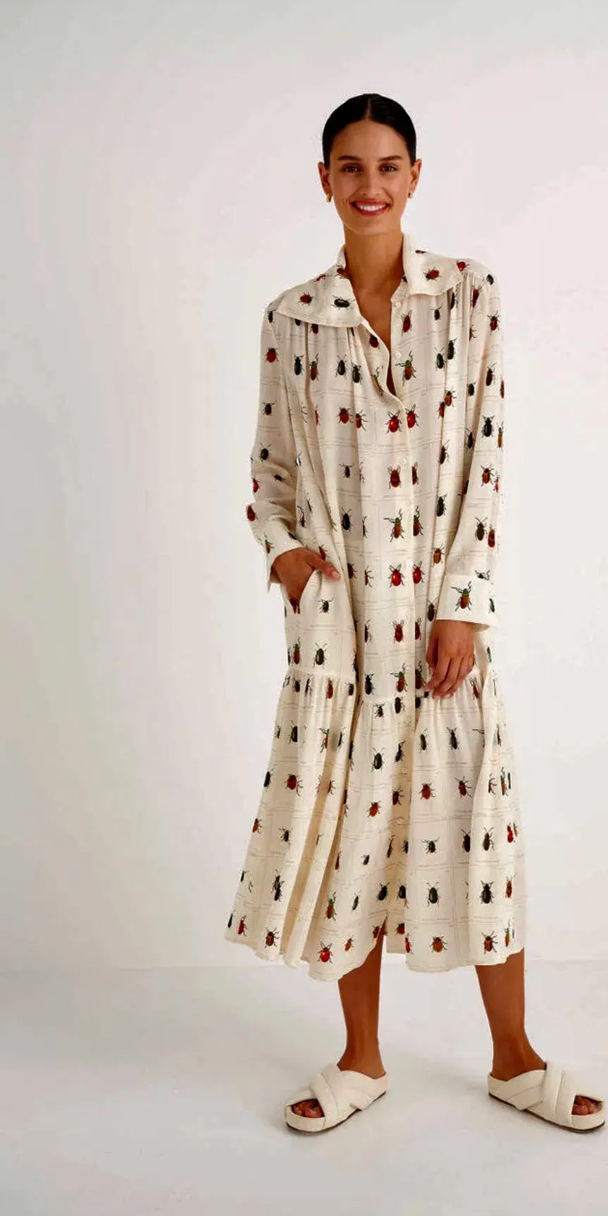 Oroton Beetle Print Dress in Cream Size 10 - Image 2