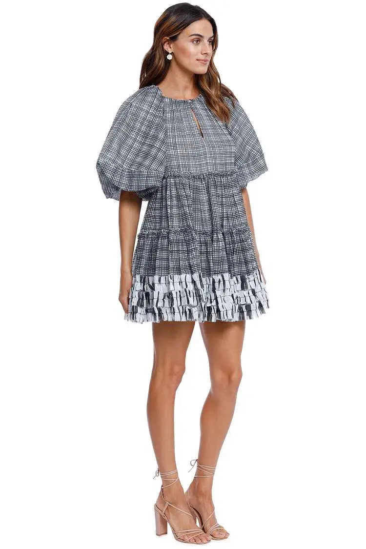 AJE Memento Smock Mini Dress Black and White Size 12 for rent on The Volte - main image