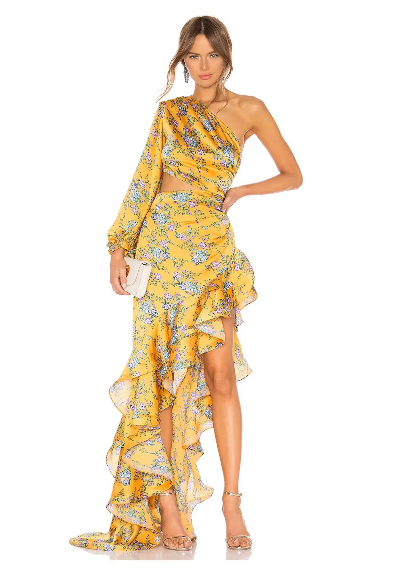 Bronx and Banco Hanna Gown in Yellow Floral Size 10 - Image 1