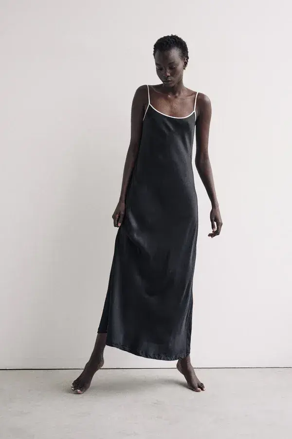 Dissh Letty Black Satin Contrast Dress Size 6 - Image 2