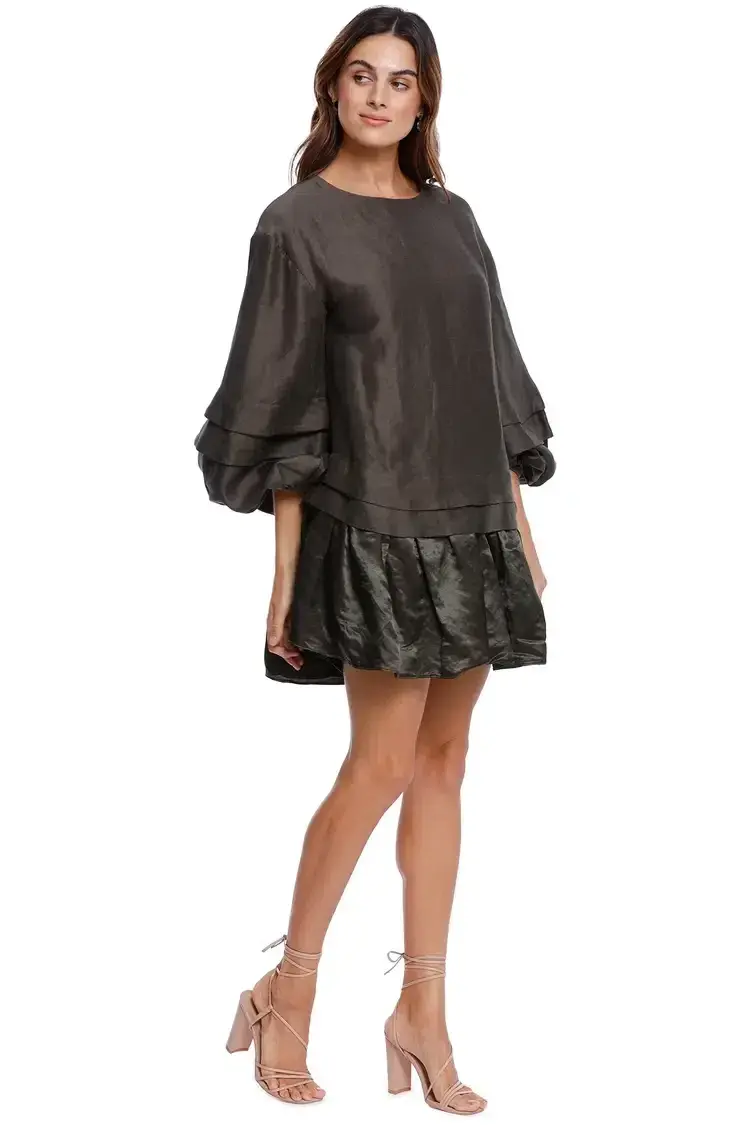 AJE Gracious Smock Dress in Khaki Matte Size 8 - Image 2