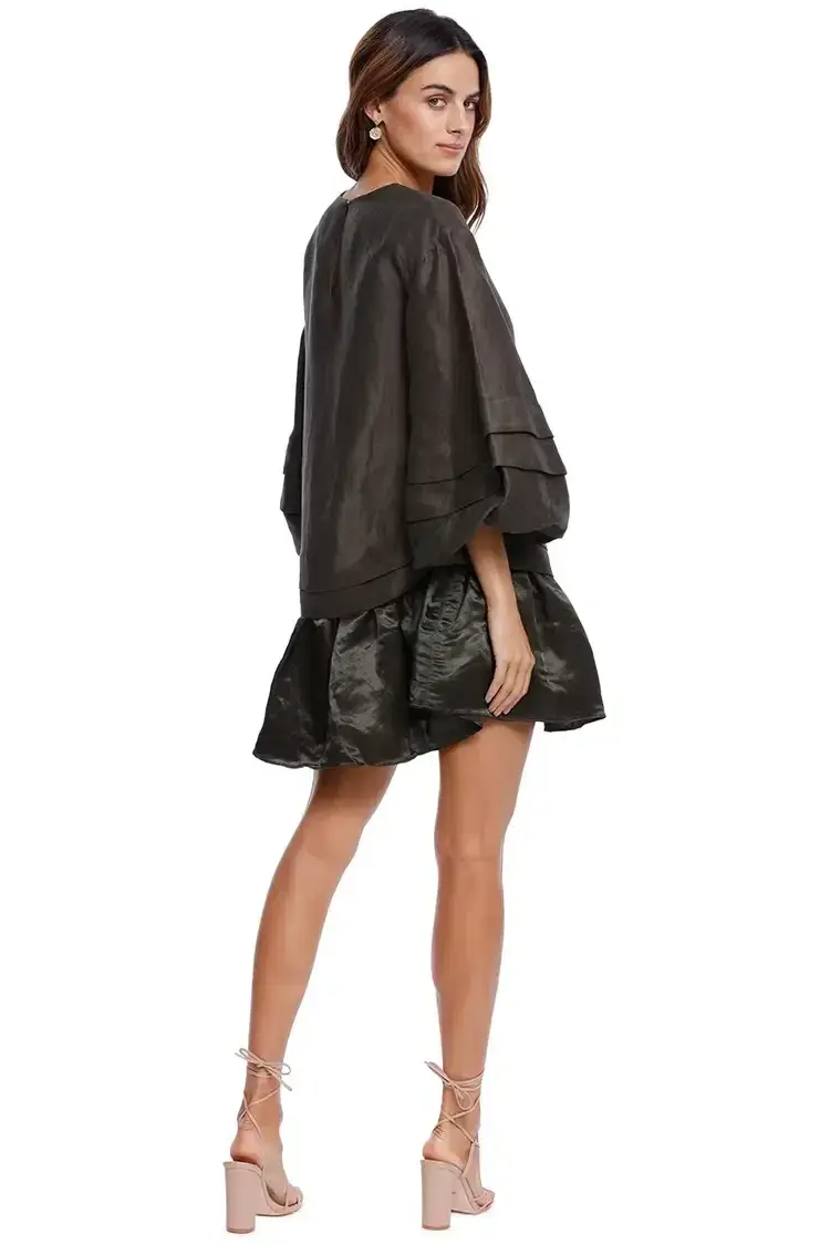 AJE Gracious Smock Dress in Khaki Matte Size 8 - Image 3