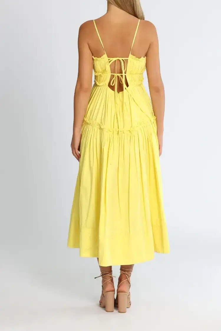 AJE Romance Midi Dress in Yellow Size 12 - Image 3
