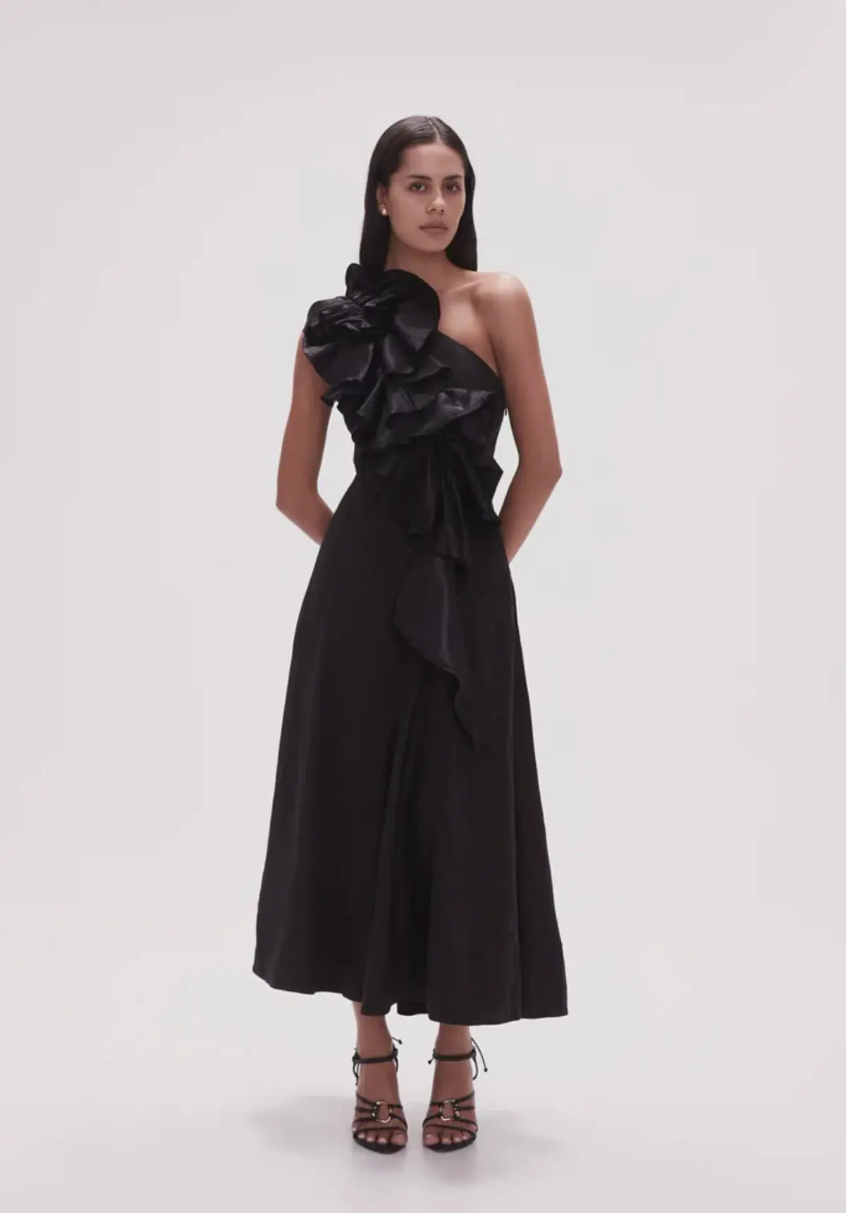 Aje Adelia Ruffle Midi Dress Black Size 10 - Image 1