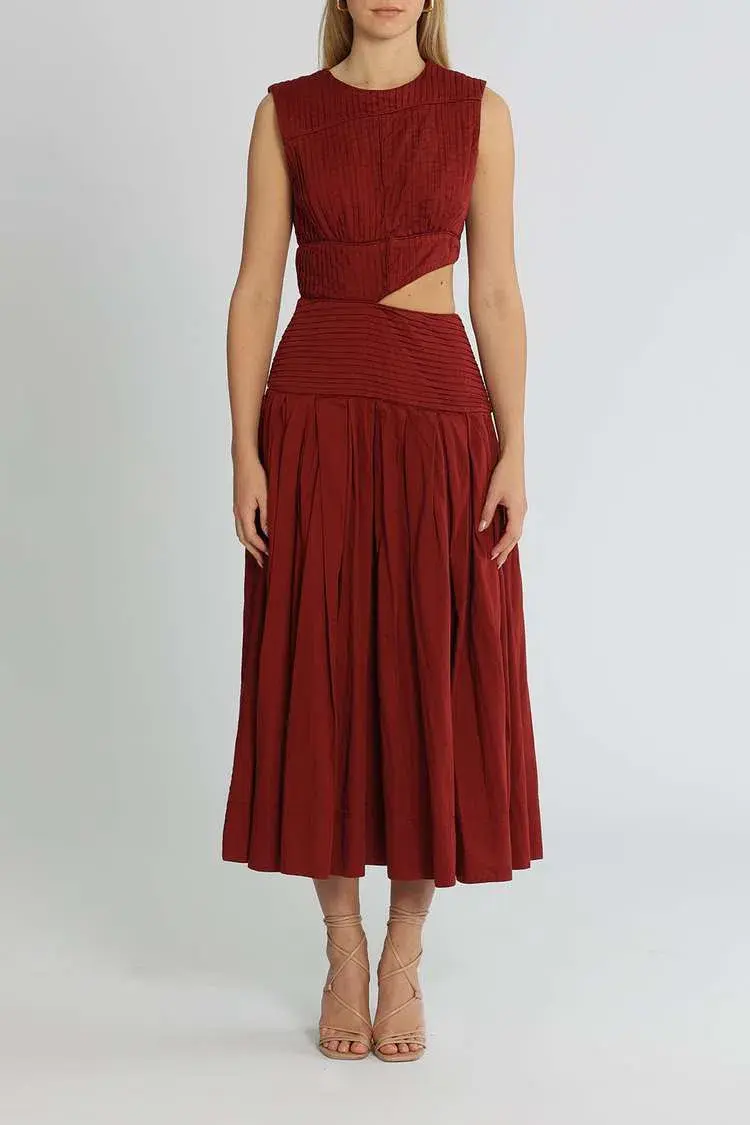 AJE  Cascade Cut Out Dress Burgundy Size 8 for rent on The Volte - main image