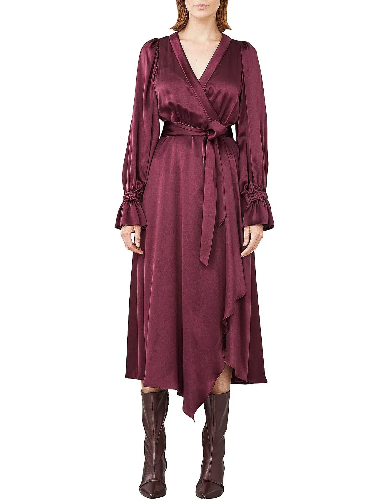 Ginger & Smart Molten Wrap Dress in Burgundy Size 12 - Image 1