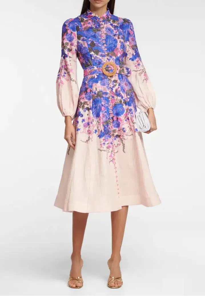 Zimmermann High Tide Buttoned Midi Dress Purple Ikat Floral Size 8 - Image 2