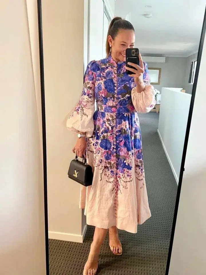 Zimmermann High Tide Buttoned Midi Dress Purple Ikat Floral Size 1 / AU 10 - Image 2
