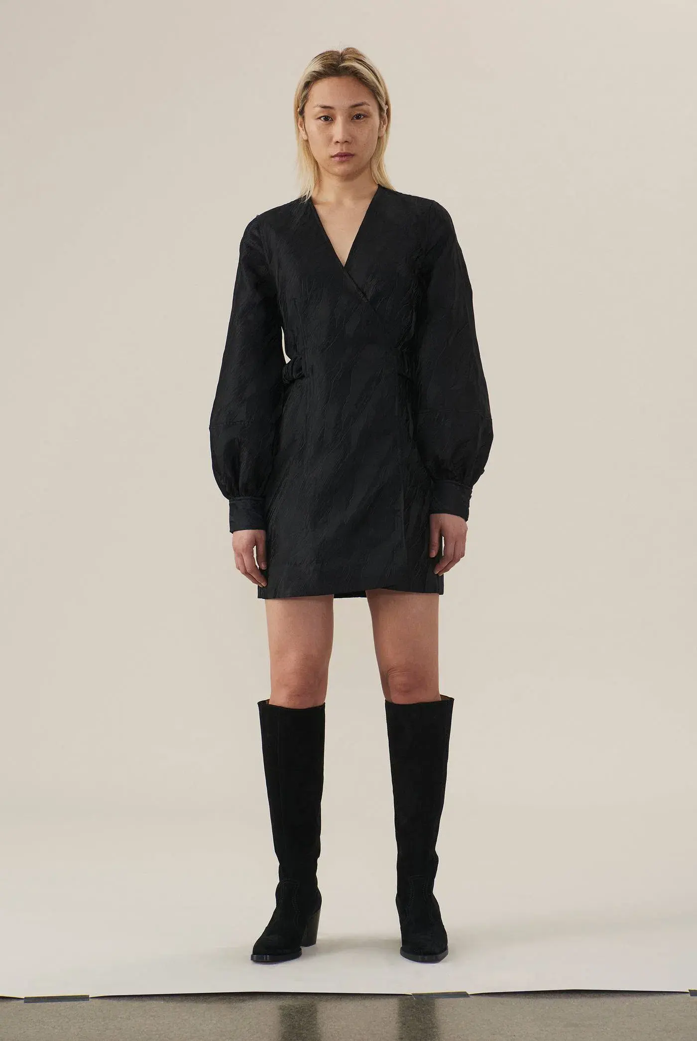 Ganni Jacquard Black Wrap Dress Black Size 10 - Image 1