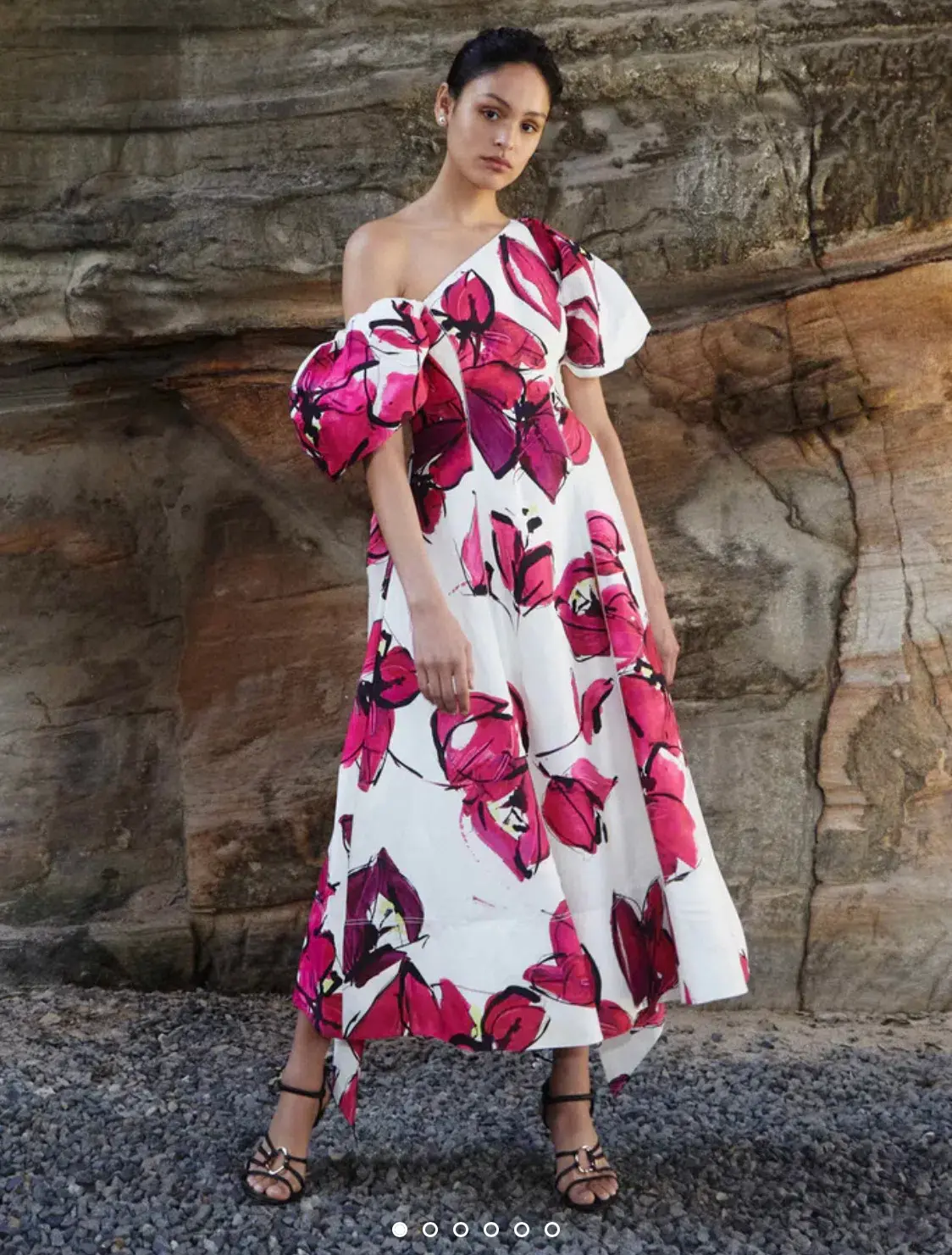 Aje Arista Tulip Sleeve Midi Dress Falling Florals Size 8 - Image 1