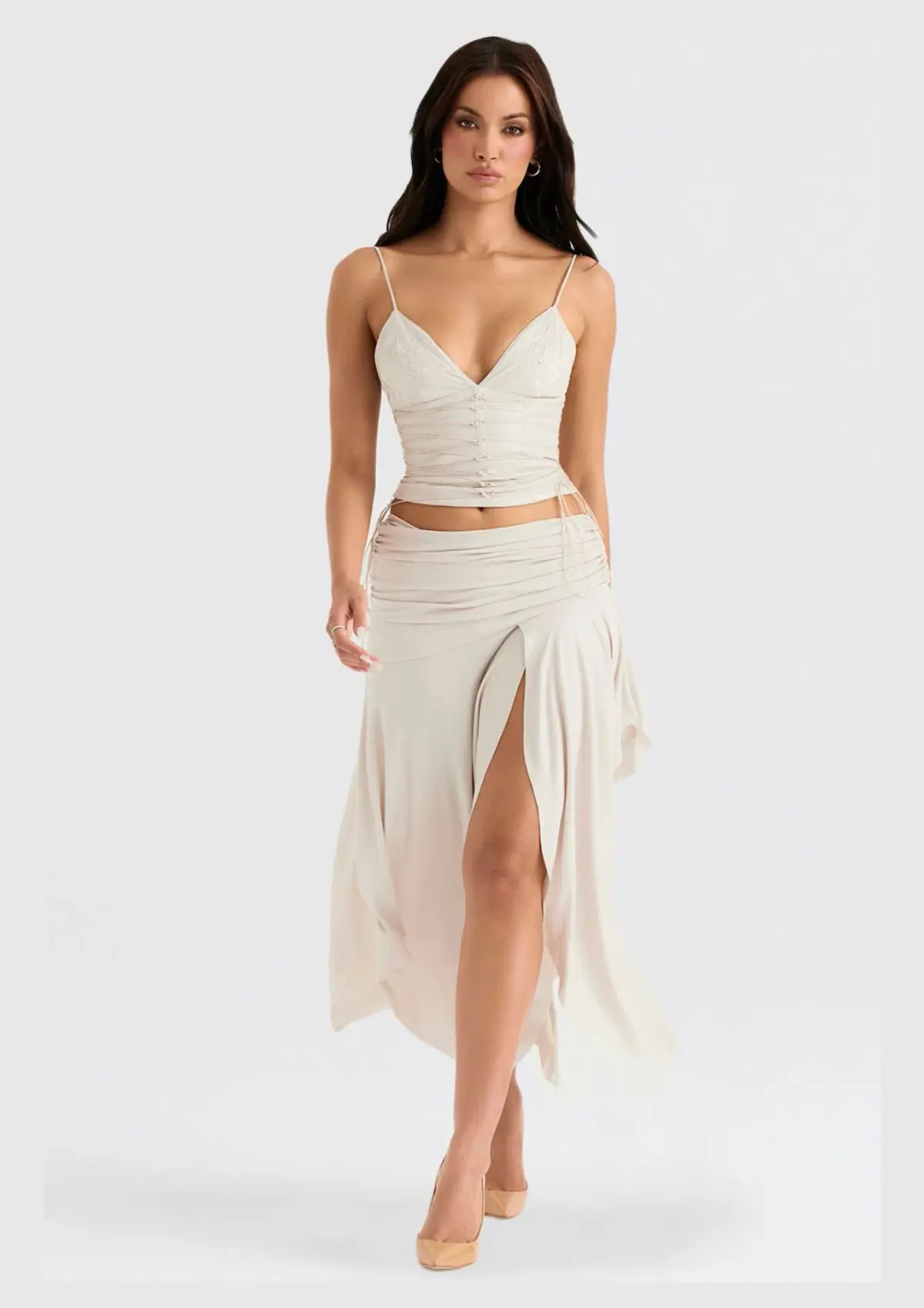 House of CB Antonella Vegan Leather Corset & Kaira Draped Skirt Set Off White Size XS/S - Image 1
