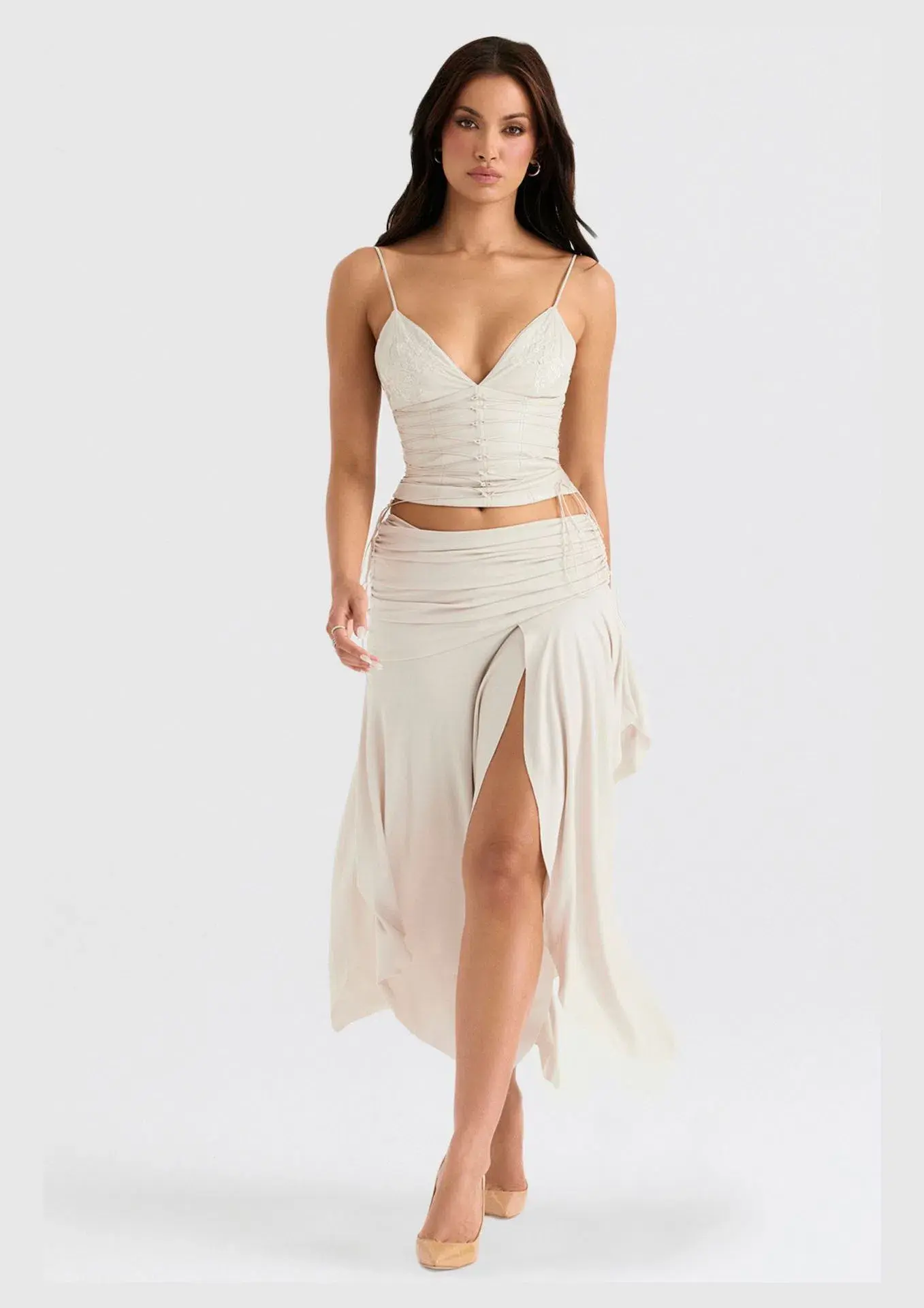 House of CB Antonella Vegan Leather Corset & Kaira Draped Skirt Set Off White Size XS/S - Image 1