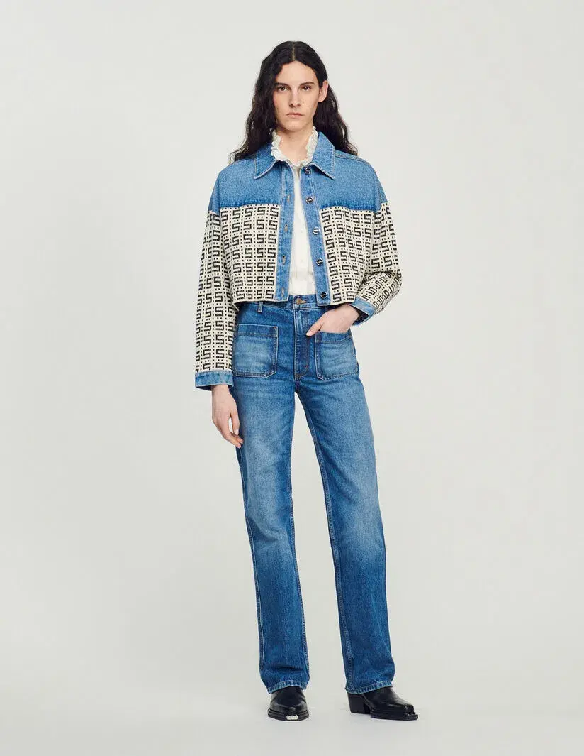 Sandro Cropped Denim Coatigan Jacket Blue Jean Size 1 / AU 8 - Image 1