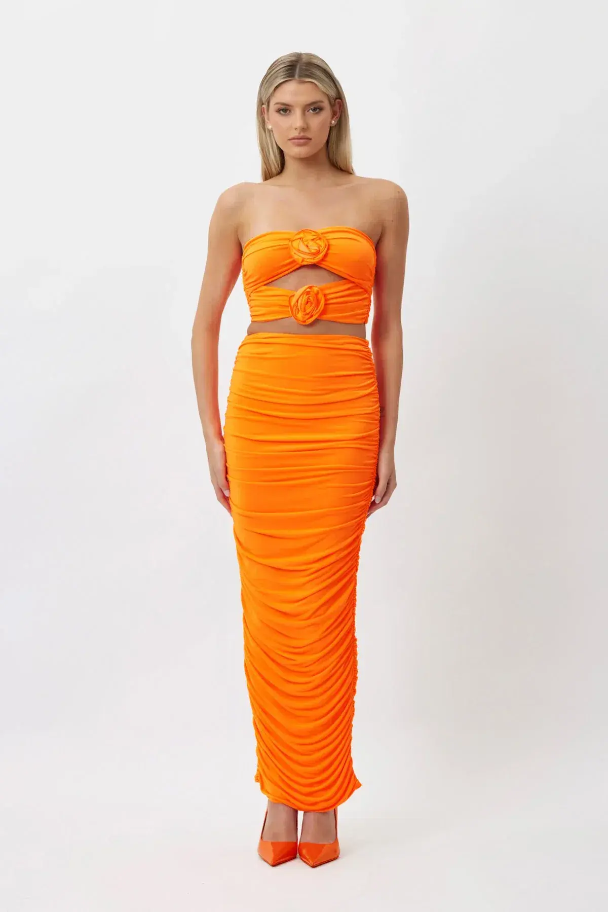 Bianca & Bridgett Julie Ruched Crop Top & Maxi Skirt Set Orange Size S / AU 8 - Image 1