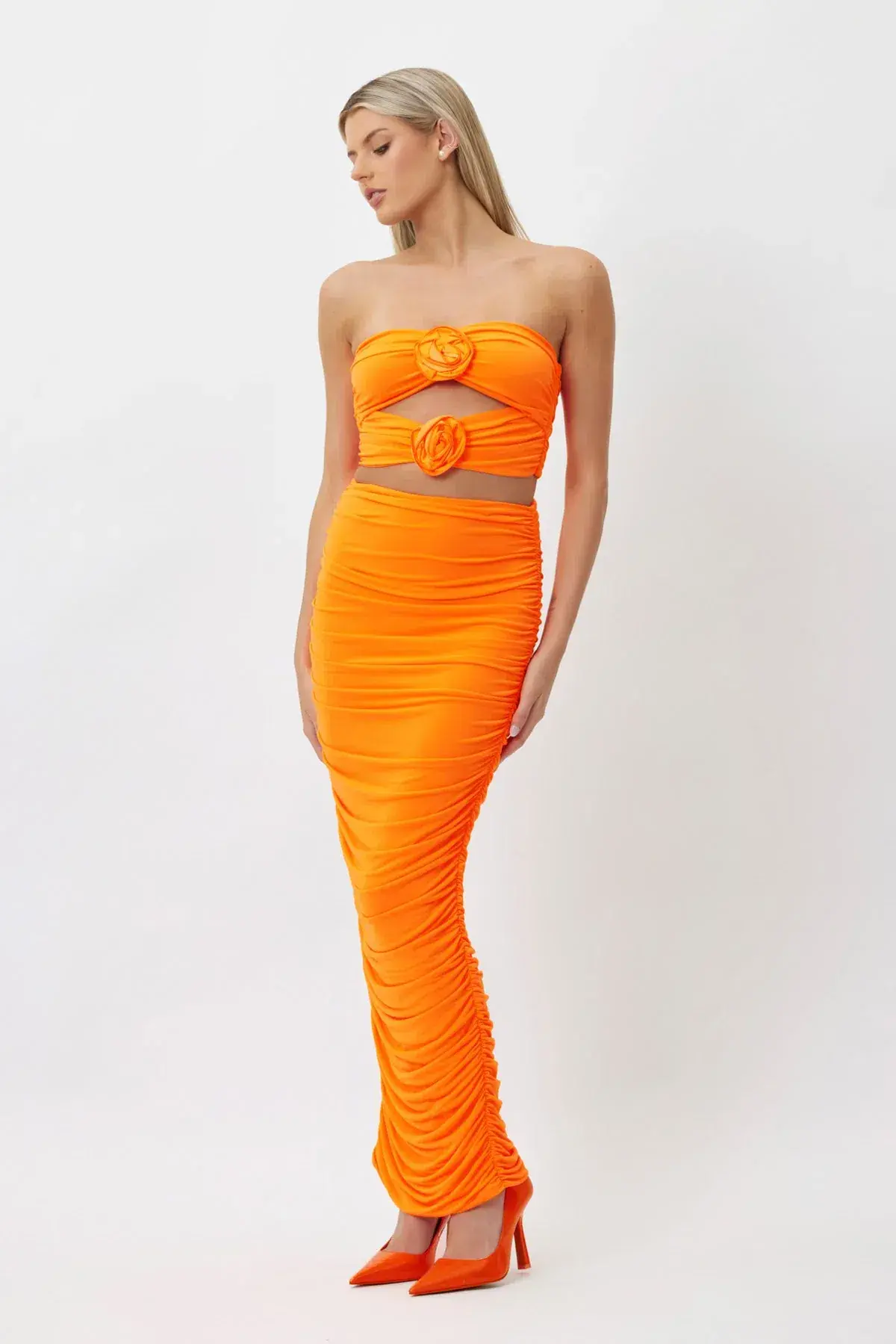 Bianca & Bridgett Julie Ruched Crop Top & Maxi Skirt Set Orange Size S / AU 8 - Image 2