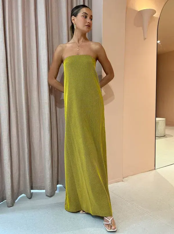 Camilla And Marc Izaro Maxi Dress Strapless In Yellow/Brown Size AU 6 - Image 1