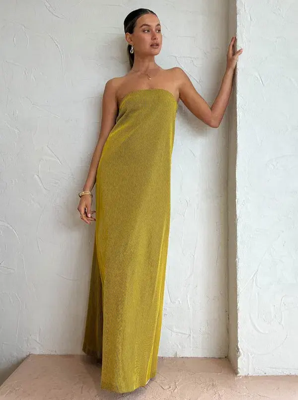 Camilla And Marc Izaro Maxi Dress Strapless In Yellow/Brown Size AU 6 - Image 2
