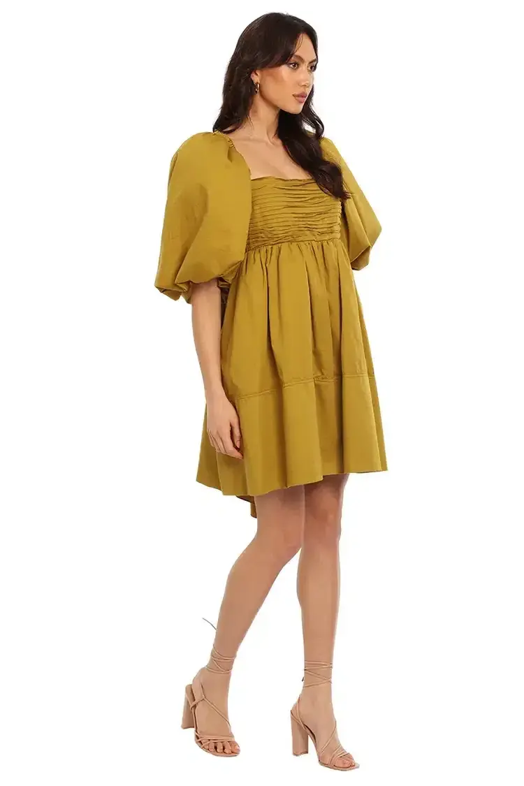 Aje Casabianca Puff Sleeve Mini Dress Olive Green Size 10 for rent on The Volte - main image