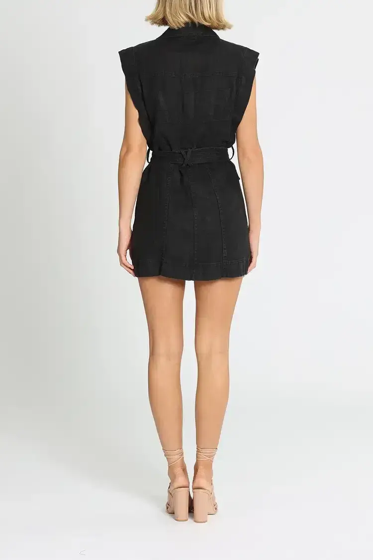 Aje Eloise Linen Logo Mini Dress Black Size 8 - Image 3