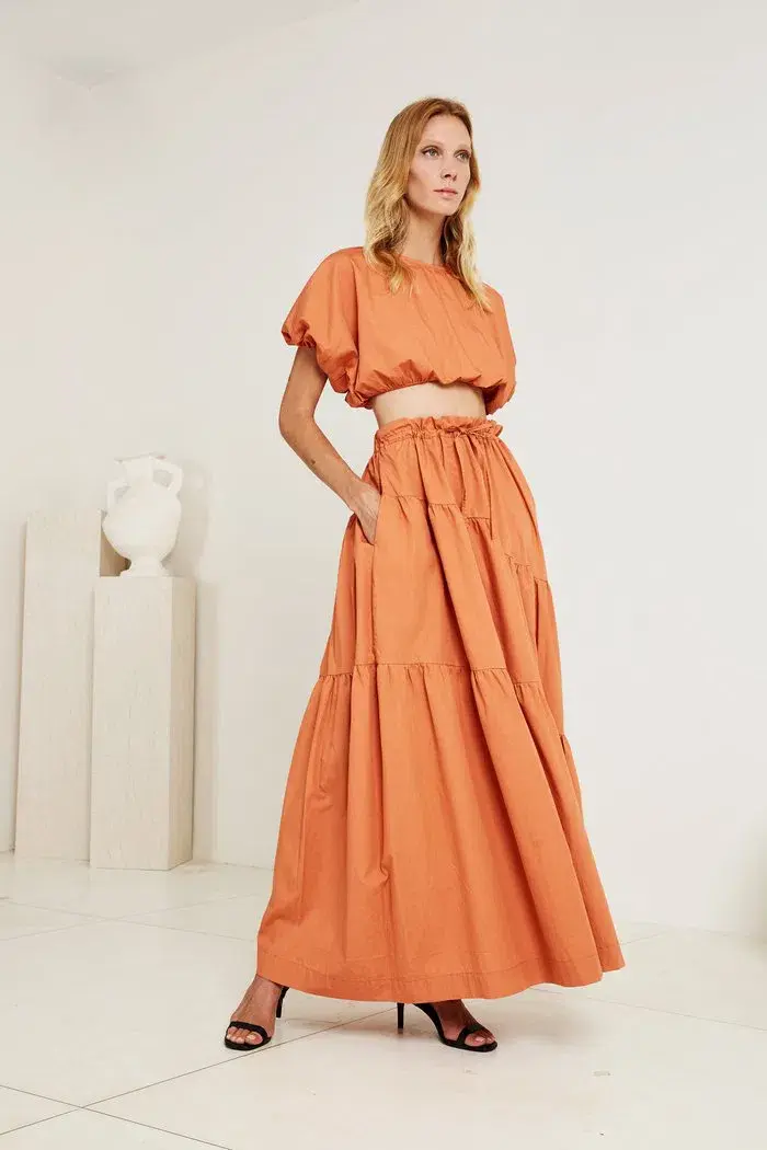 SWF Boutique Penthouse Cropped Tee & Drawstring Skirt Set Orange Size S / AU 8 - Image 1